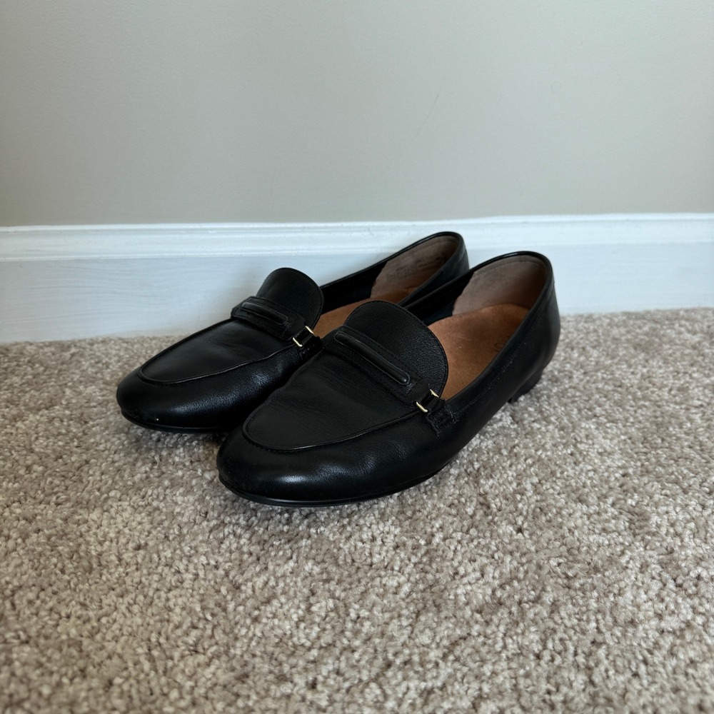 Vionic Newport Black Leather Flat Loafers Orthotic Arch Support Shoes Womens 7.5